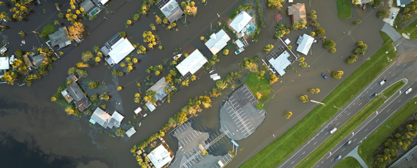 Row of flooded homes